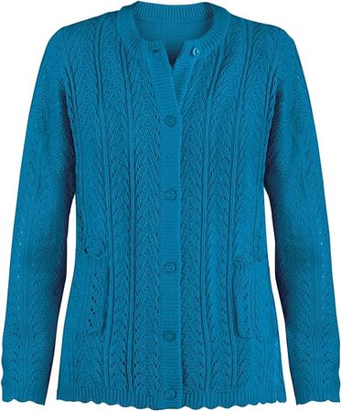 Collections Etc Pointelle Knit Two Patch Pockets Cardigan at Amazon Women’s Clothing store