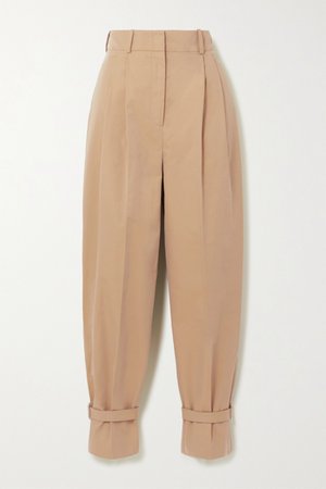 Camel Buckled cotton-twill tapered pants | Alexander McQueen | NET-A-PORTER