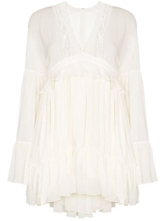 Shop white Saint Laurent lace inserts V-neck mini dress with Express Delivery - Farfetch