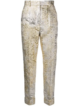 Shop gold & silver Dolce & Gabbana jacquard-knit cropped trousers with Express Delivery - Farfetch