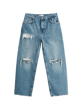 distressed baggy blue jeans