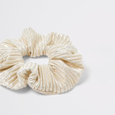 Cream metallic plisse scrunchie hairband | River Island