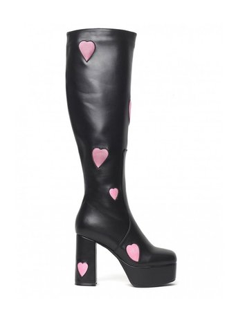 Black pink platform boots knee shoes