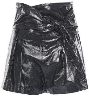 Wrap-effect Knotted Glossed-leather Shorts