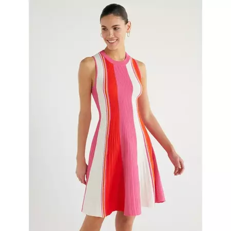Scoop Women's Sleeveless High Neck Stripe Mini Sweater Dress, Sizes XS-XXL - Walmart.com