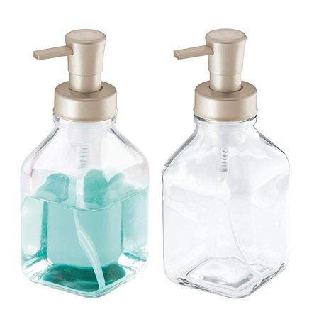 mDesign Square Foaming Glass Soap Dispenser Pumps for Kitchen Sink, Counter - Pack of 2, Clear/Brushed: Amazon.ca: Home & Kitchen