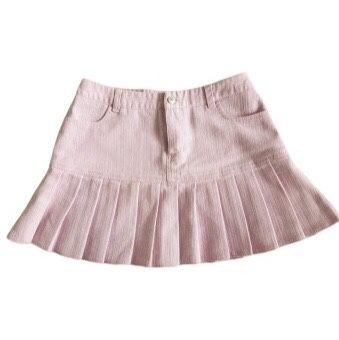 pleated y2k jean skirt baby pink