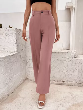 Solid Button Fly Tailored Pants | SHEIN USA