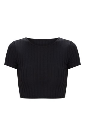 Black Rib Knit Crop T Shirt | PrettyLittleThing