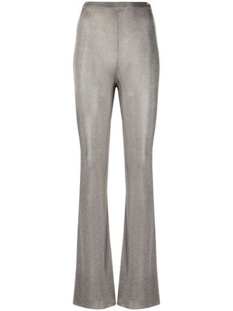 Silver Mugler metallic-knit flared trousers - Farfetch