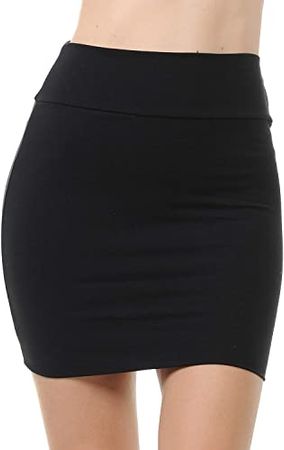Trendy Street Basic Double-Layer Cotton Simple Stretchy Tube Pencil Mini Skirt (Medium, Black) at Amazon Women’s Clothing store