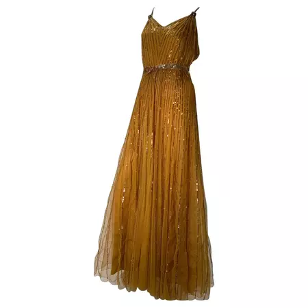 1930s Art Deco Golden Silk Net and Sequin Hollywood Starlet Gown For Sale at 1stDibs | 1930 evening dresses, art deco gown, 1930s ball gown