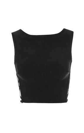 Clothing : Tops : 'Liandra' Black Bandage Cropped Top with Criss Cross Sides