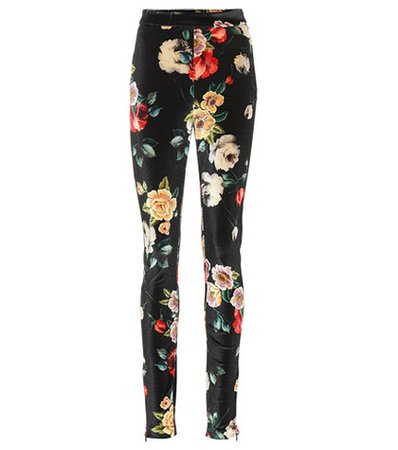 Floral-printed velvet pants