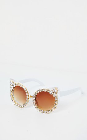 Crystal Gemstone Cat Eye Sunglasses | PrettyLittleThing USA