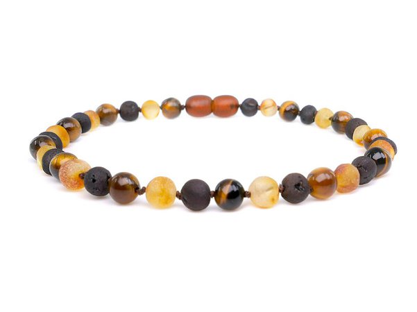 Adult Amber Anklet with Tiger Eye Stone Beads | GoAmber™ handmade from certified 100% Authentic Baltic Amber