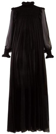 High Neck Mousseline Gown - Womens - Black