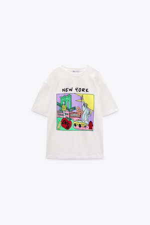 White Printed NY T-Shirt | ZARA