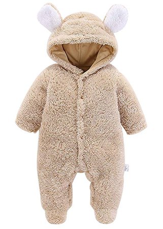 Amazon.com: VNVNE Newborn Baby Cartoon Bear Snowsuit Warm Fleece Hooded Romper Jumpsuit (0-3 M, Brown): Clothing
