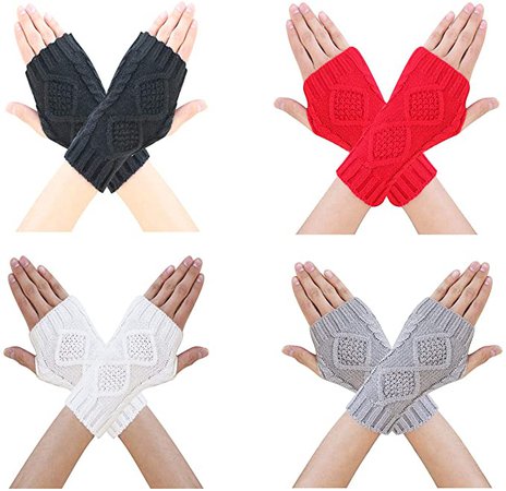 Bestjybt Women Winter Warm Knit Fingerless Gloves Hand Crochet Thumbhole Arm Warmers Mittens (4 Pairs-Style 02) at Amazon Women’s Clothing store