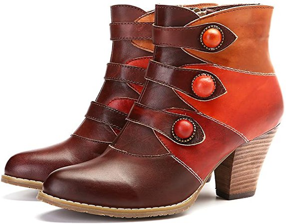 Amazon.com | gracosy Women's Ankle Booties, Leather Block Heel Boots Side Zipper Combat Ankle Handmade Short Boots | Ankle & Bootie
