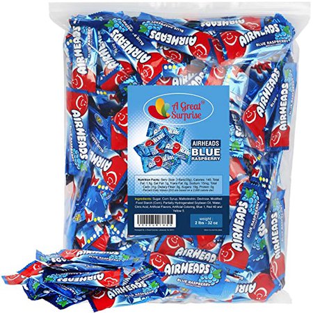 Amazon.com : Airheads Bulk - Blue Candy - Bulk Candy - Air Heads Mini Bars Chewy Fruit Candies 2 lb Party Bag, Family Size : Grocery & Gourmet Food
