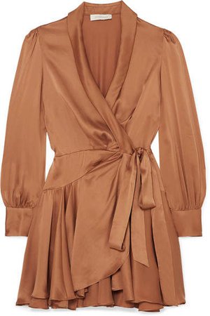 Super Eight Silk Wrap Mini Dress - Bronze