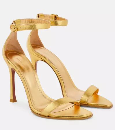 Kim Metallic Leather Sandals in Gold - Amina Muaddi | Mytheresa