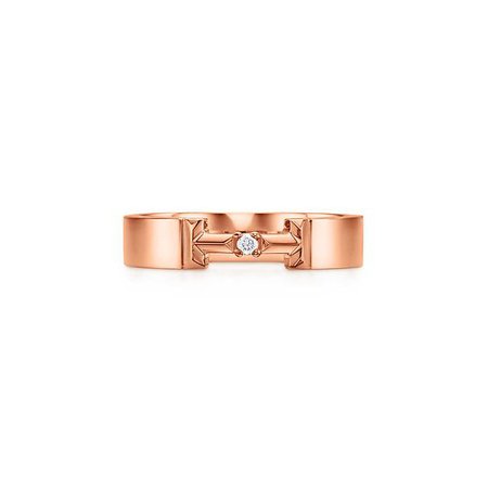 Tiffany T True diamond link ring in 18k rose gold, 4 mm wide. | Tiffany & Co.