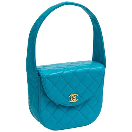 Chanel Blue Lambskin Rounded Handle Purse, 1990's For Sale at 1stDibs