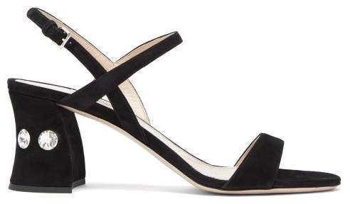 Crystal Embellished Suede Sandals - Womens - Black