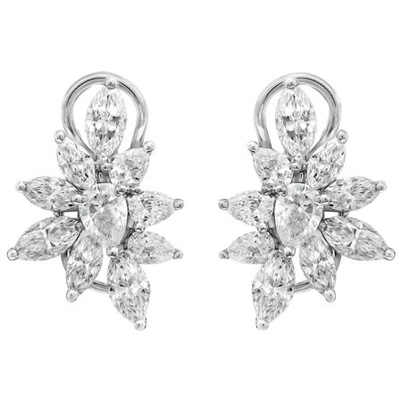 3.32 Carat Fancy Cut Diamond Cluster Earrings For Sale at 1stdibs