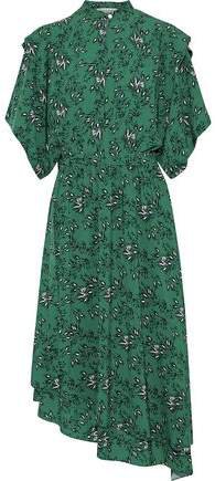 Asymmetric Layered Floral-print Washed-crepe Midi Dress