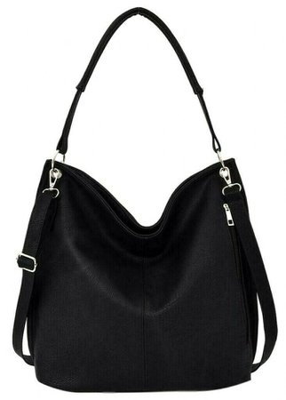 Black Tote Ladies Large Slouchy Hobo Shoulder Bag Soft Faux Leather Handbag