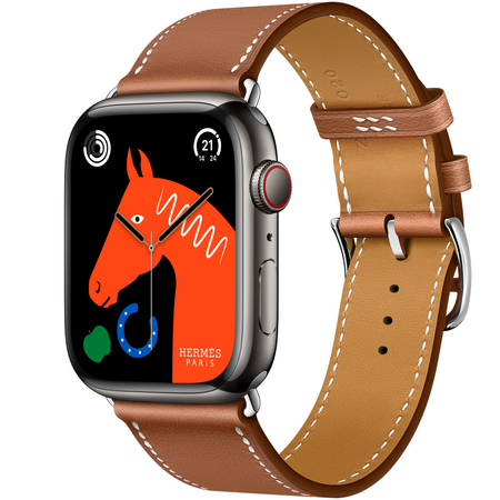 APPLE WATCH HERMÈS SERIES 8 45mm Space Black Stainless Steel Case with Gold Swift Single Tour