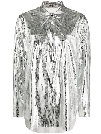 MSGM metallic scale net shirt silver 2942MDE115207815 - Farfetch