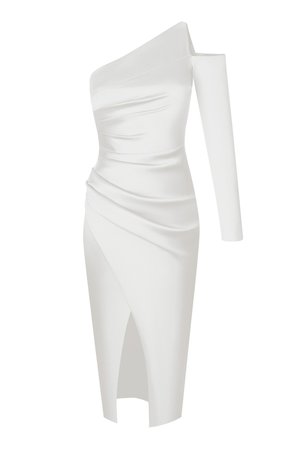 Asymmetrical Draped Satin Midi Dress by Rasario | Moda Operandi