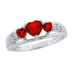 Garnet Double Heart and Diamond Sterling Silver Birthstone Ring | REEDS Jewelers