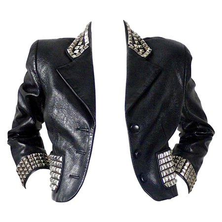 *clipped by @luci-her* Vintage MOSCHINO Metal Studded Leather Cropped Jacket For Sale at 1stDibs