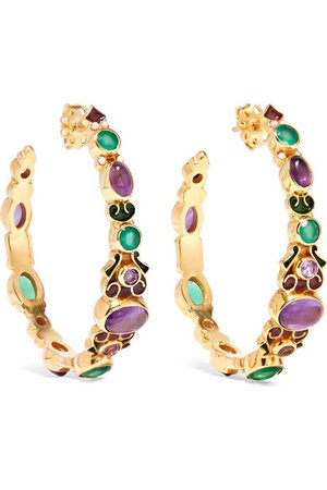 Percossi Papi | Gold-plated and enamel multi-stone hoop earrings | NET-A-PORTER.COM