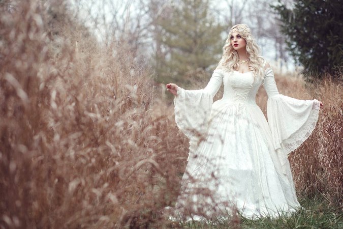One Week Only! Pre-order Custom Gwendolyn Princess Fairy Medieval Velvet and Lace Wedding Gown White, Ivory or Black XS-XL