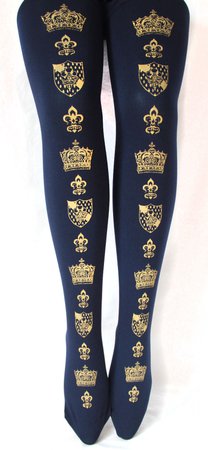 Classic lolita tights Printed in Gold on Navy Crown by Teja Jamilla