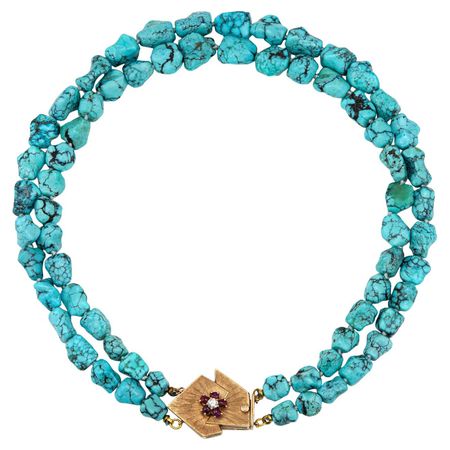 Vintage 1960s Double Strand Turquoise Necklace
