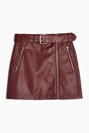 Burgundy PU Hardware Mini Skirt | Topshop