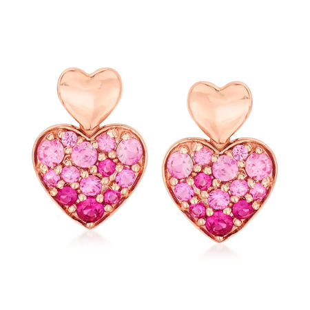 .60 ct. t.w. Pink Sapphire Heart Earrings in 14kt Rose Gold