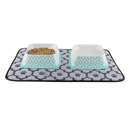 Amazon.com : Bone Dry DII Lattice Square Ceramic Pet Bowl for Food & Water with Non-Skid Silicone Rim for Dogs and Cats (Large - 6.75" Dia x 2" H) Set of 2 - Aqua : Pet Supplies