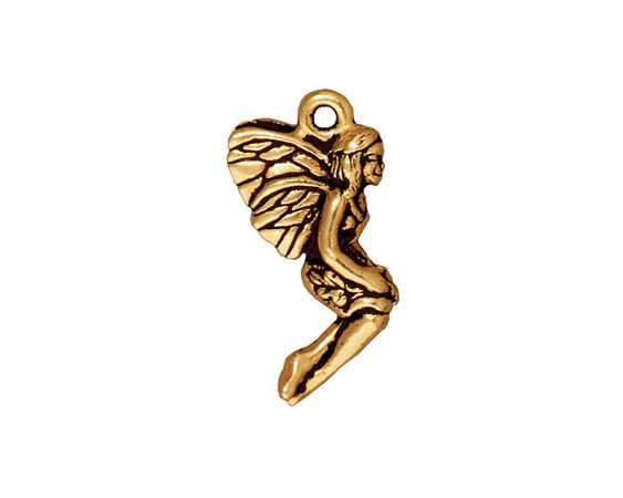 TierraCast Antique Gold (plated) Leaf Fairy Charm 10x21mm - Lima Beads