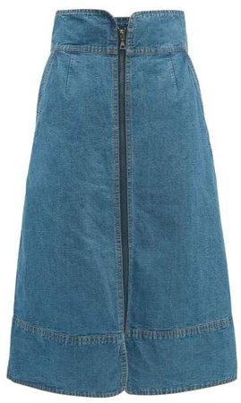 Piper Zipped Denim Midi Skirt - Womens - Denim