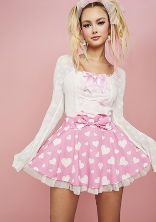 Sugar Thrillz Heart Print Mini Circle Skirt - Pink/White | Dolls Kill