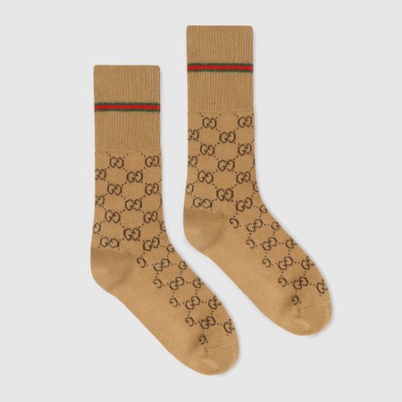 Camel / Brown GG Cotton Socks With Web | GUCCI® US